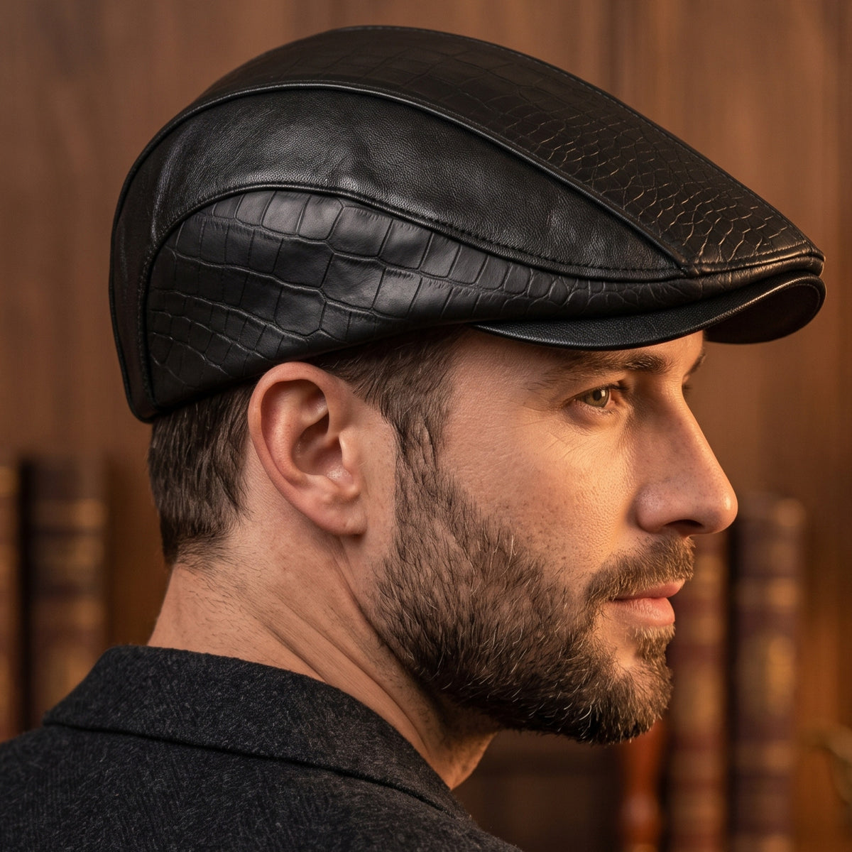 Bryan Croc-Embossed Leather Cap
