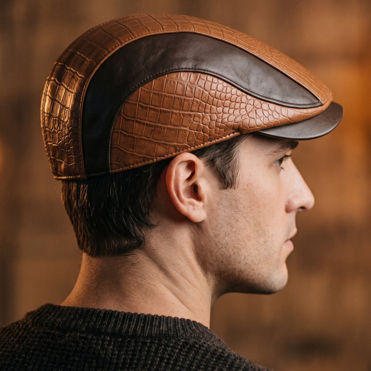 Bryan Croc-Embossed Leather Cap