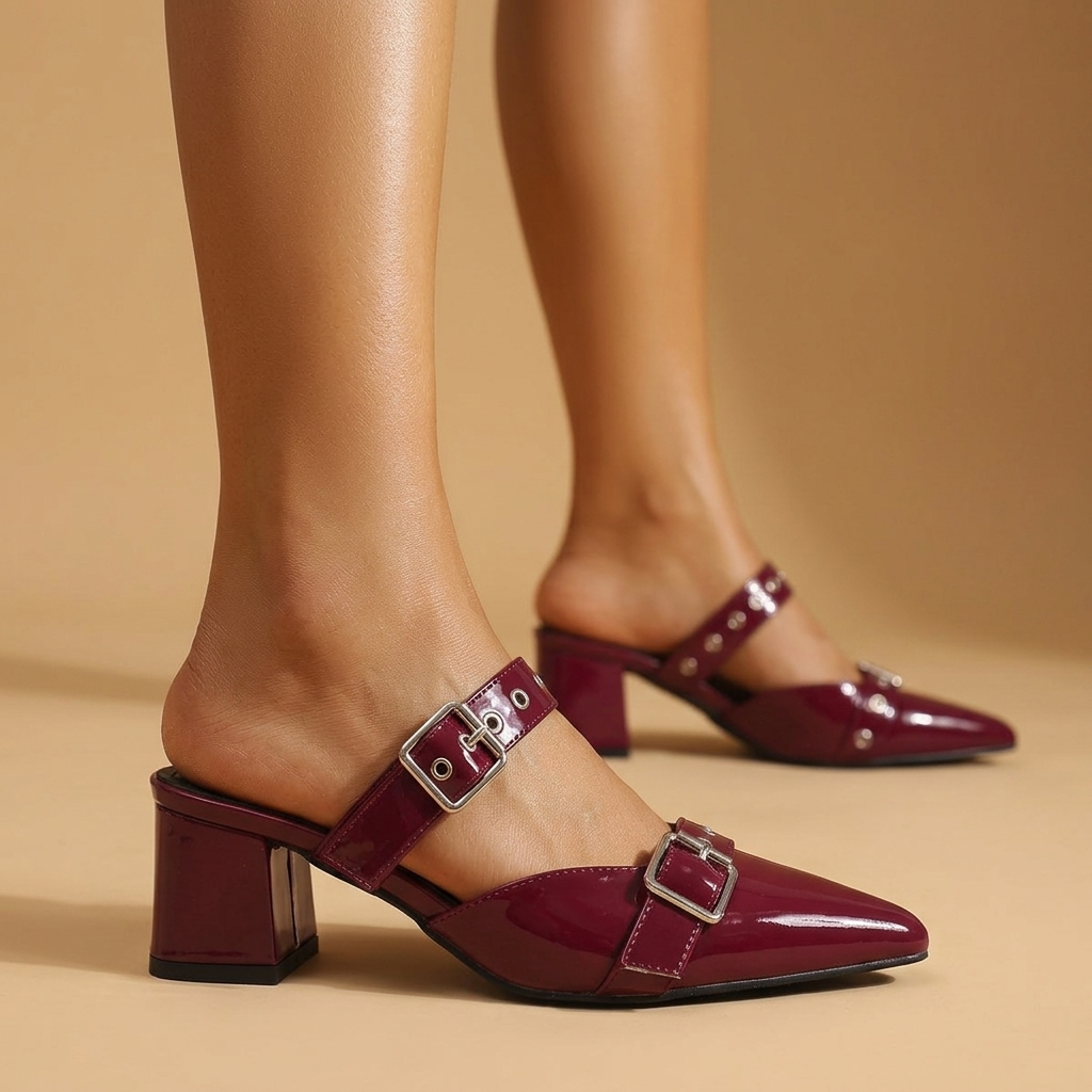 Valentina Double-Buckle Block Heels