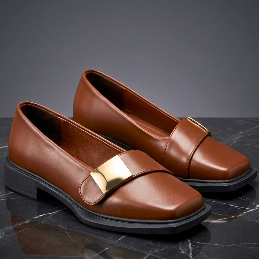 Cambria Gold Leather Loafers