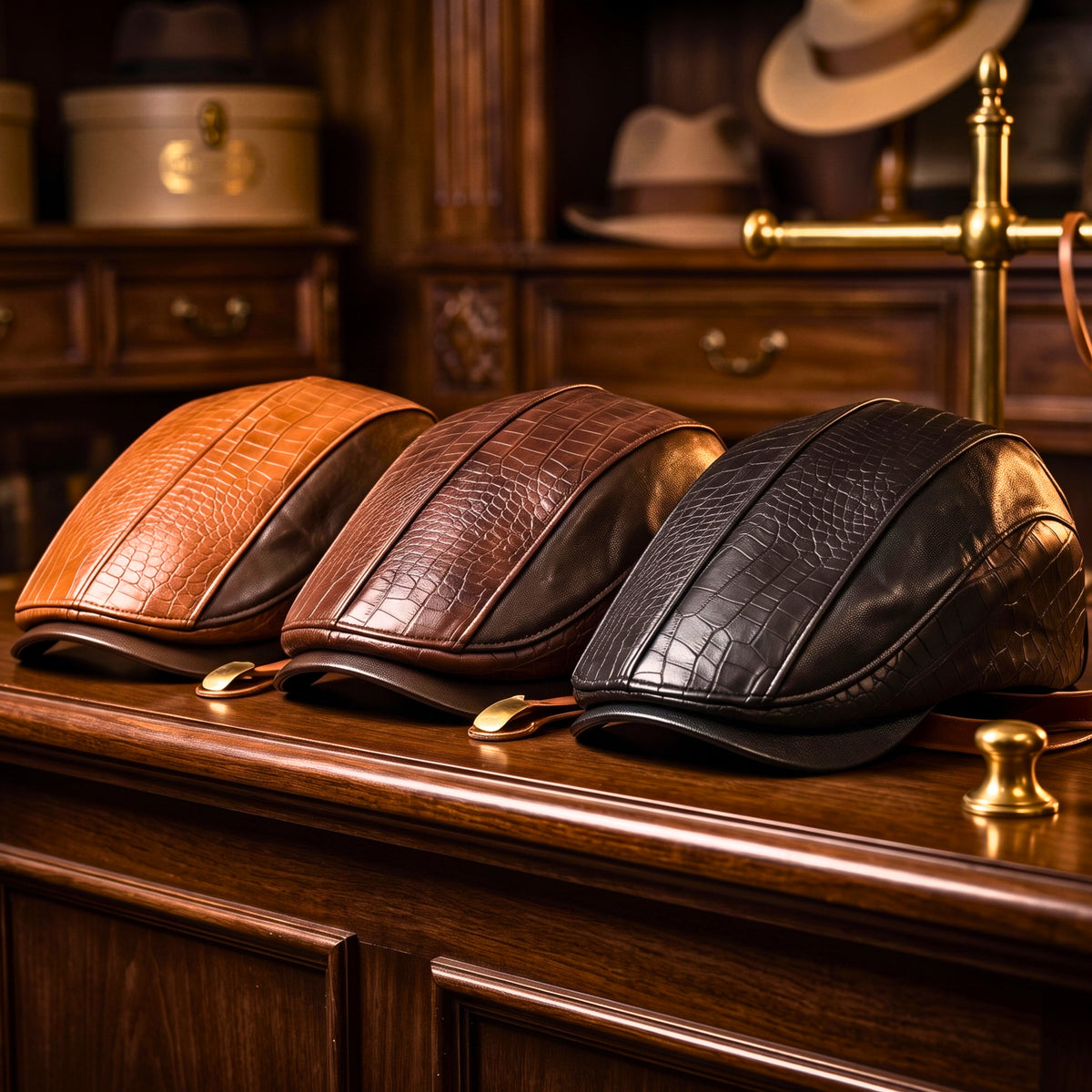 Bryan Croc-Embossed Leather Cap