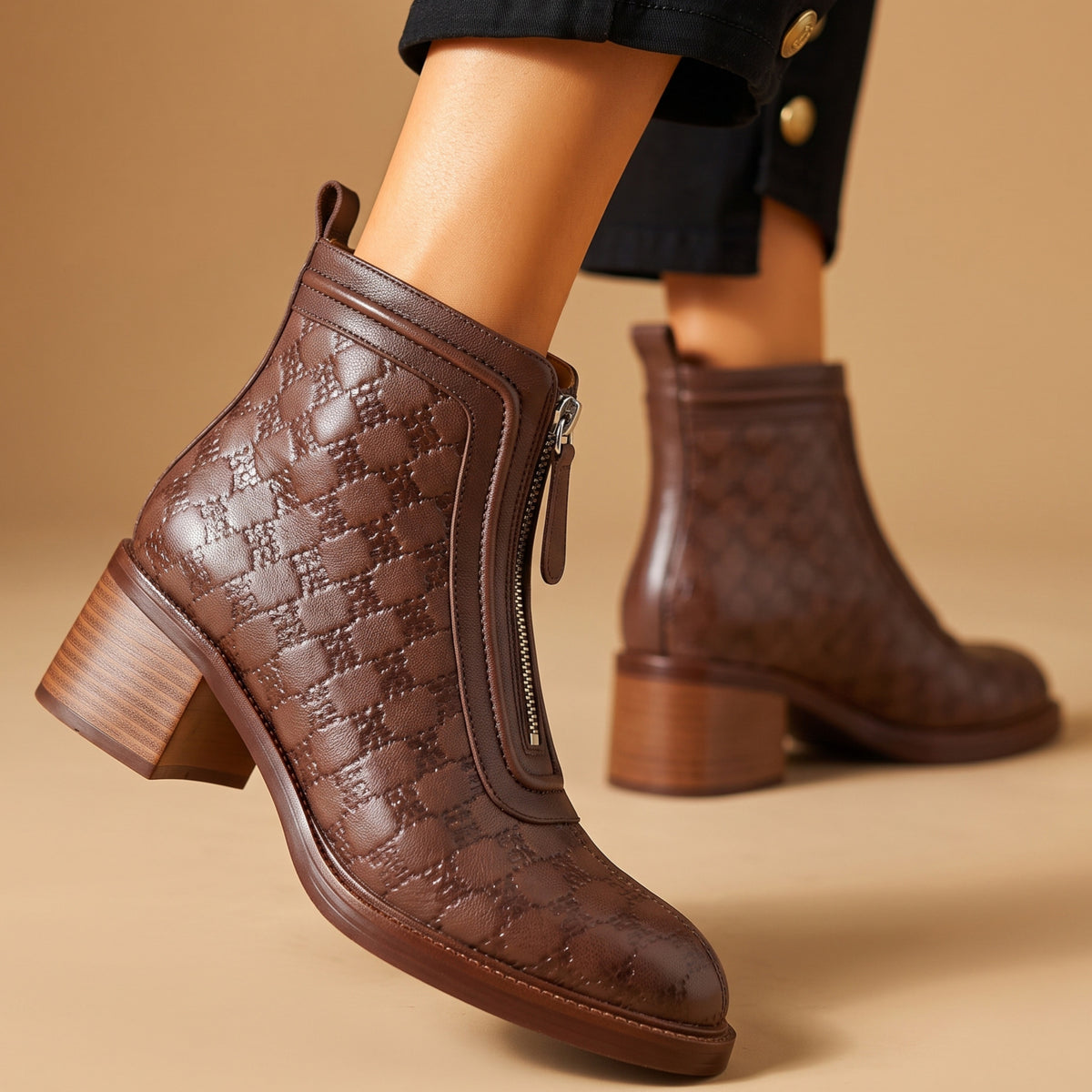 Adeline Woven Leather Boots