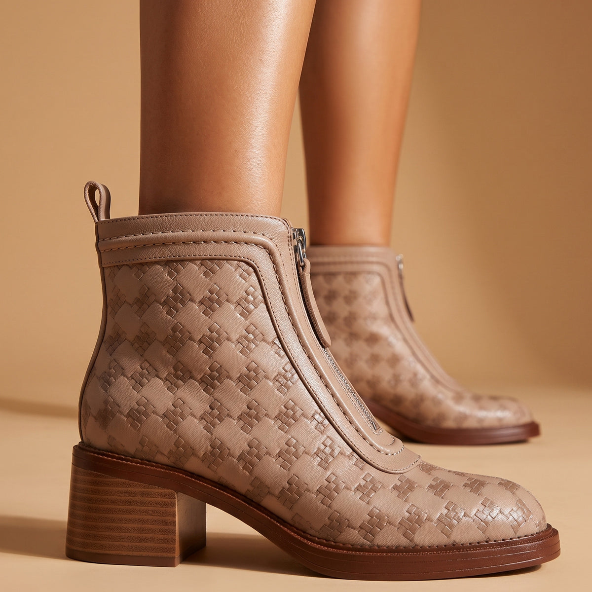 Adeline Woven Leather Boots