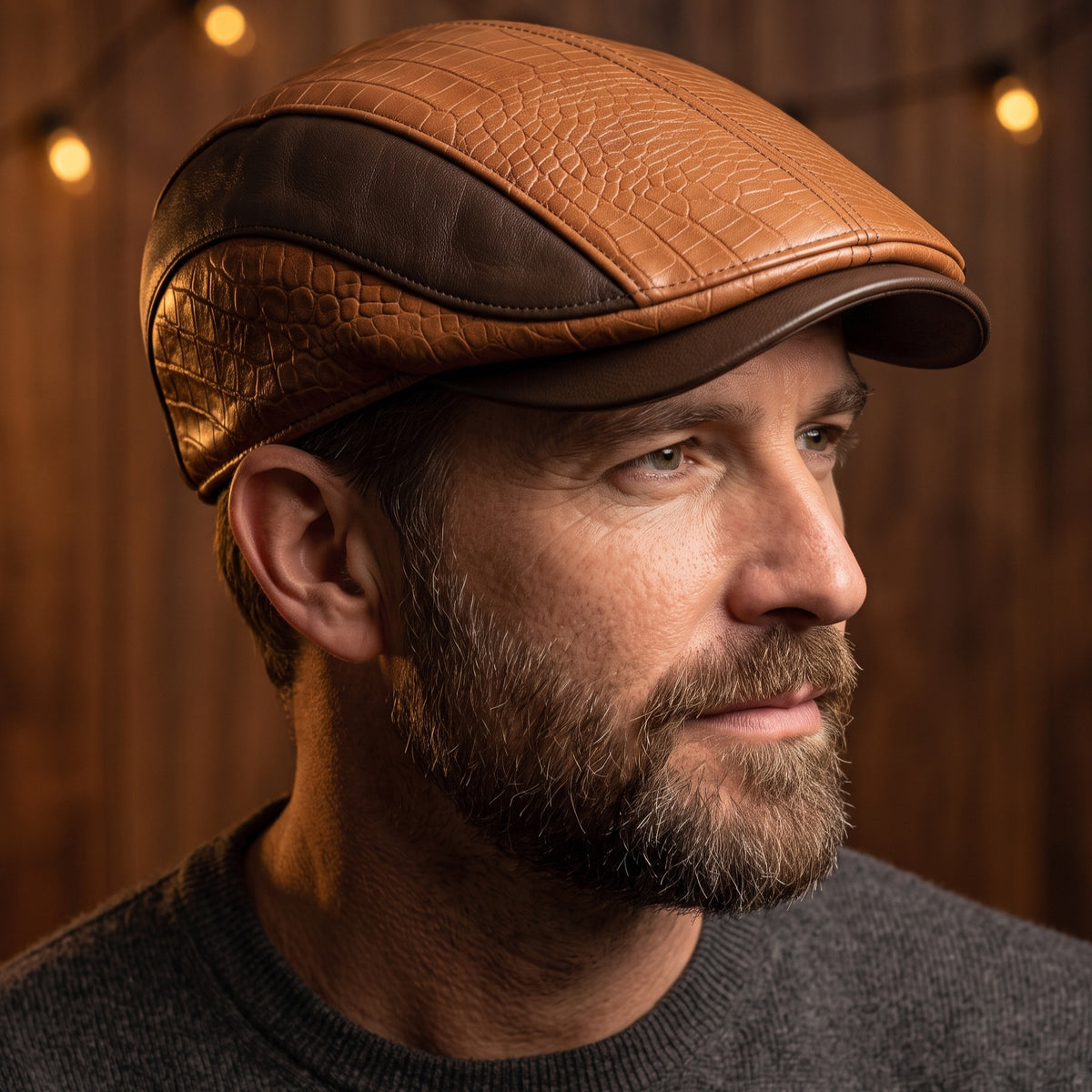 Bryan Croc-Embossed Leather Cap