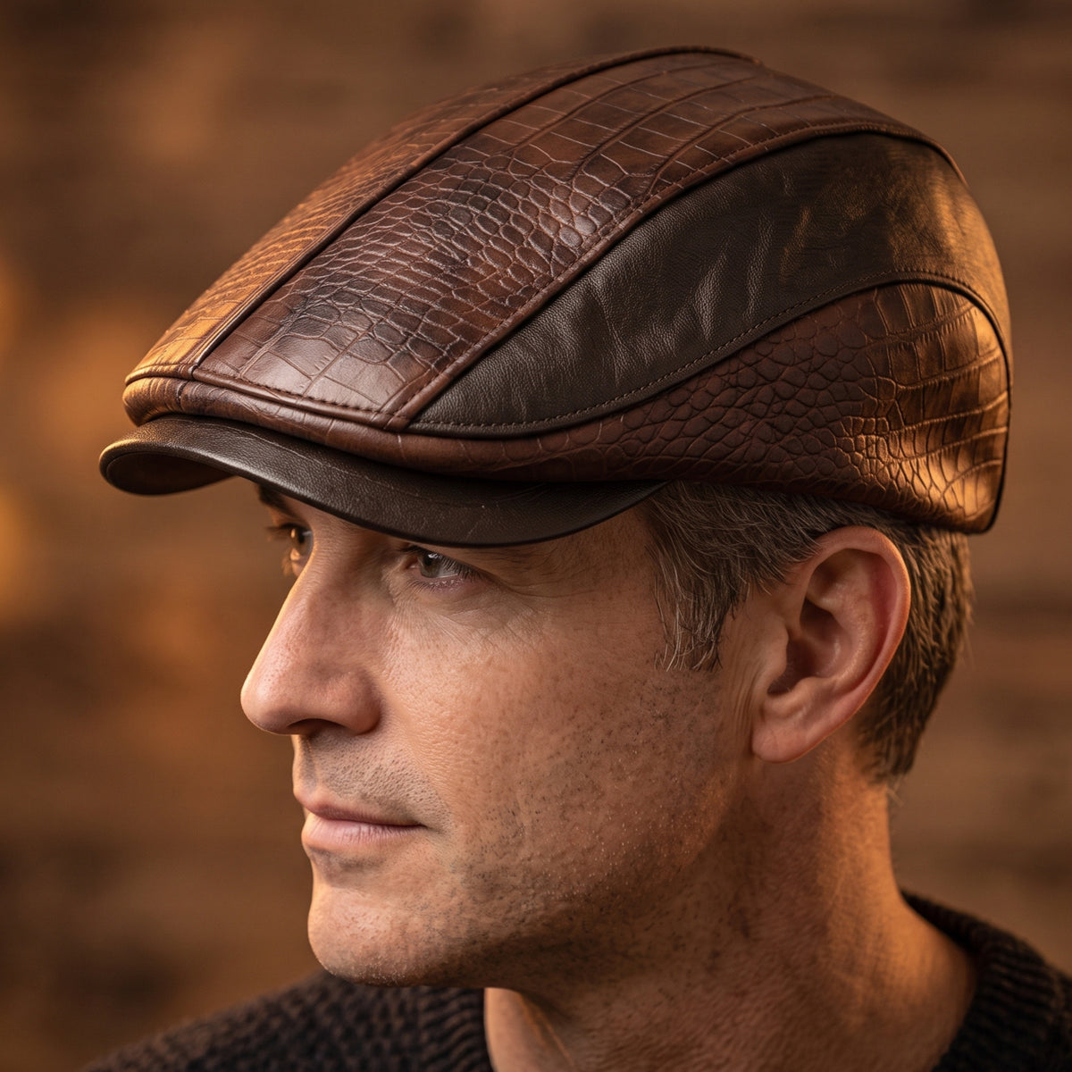 Bryan Croc-Embossed Leather Cap