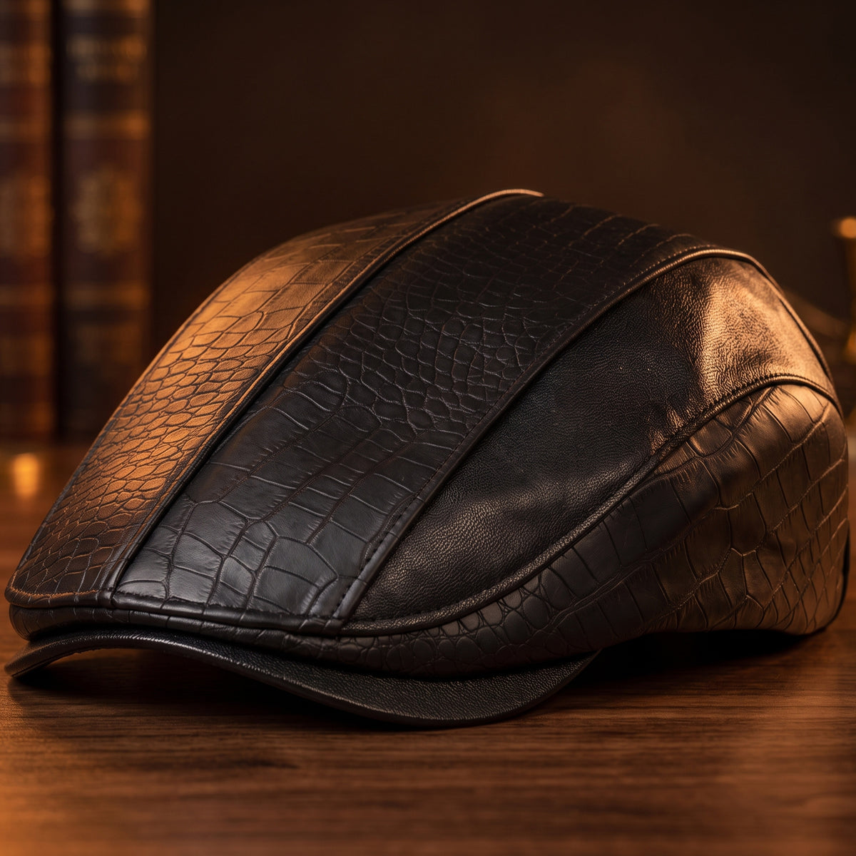 Bryan Croc-Embossed Leather Cap