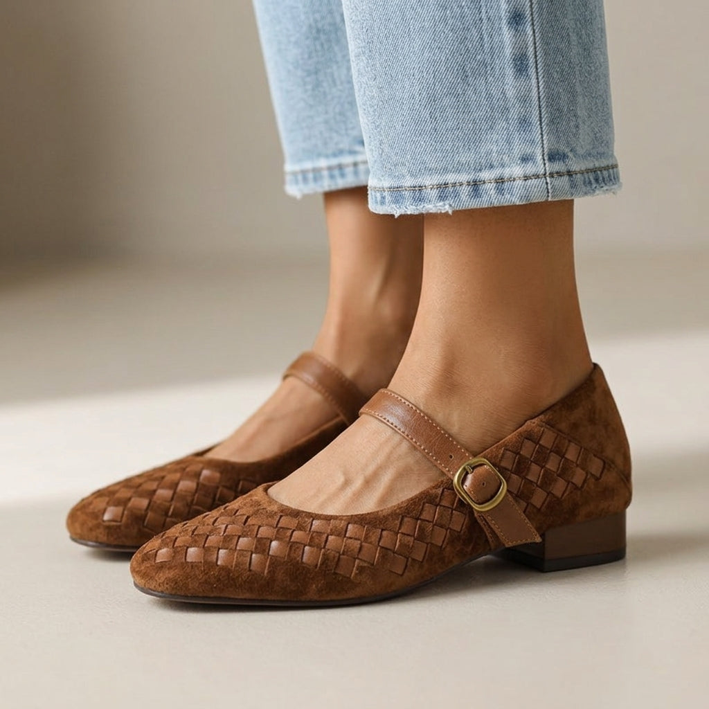 Evelyn Woven Leather Mary Janes