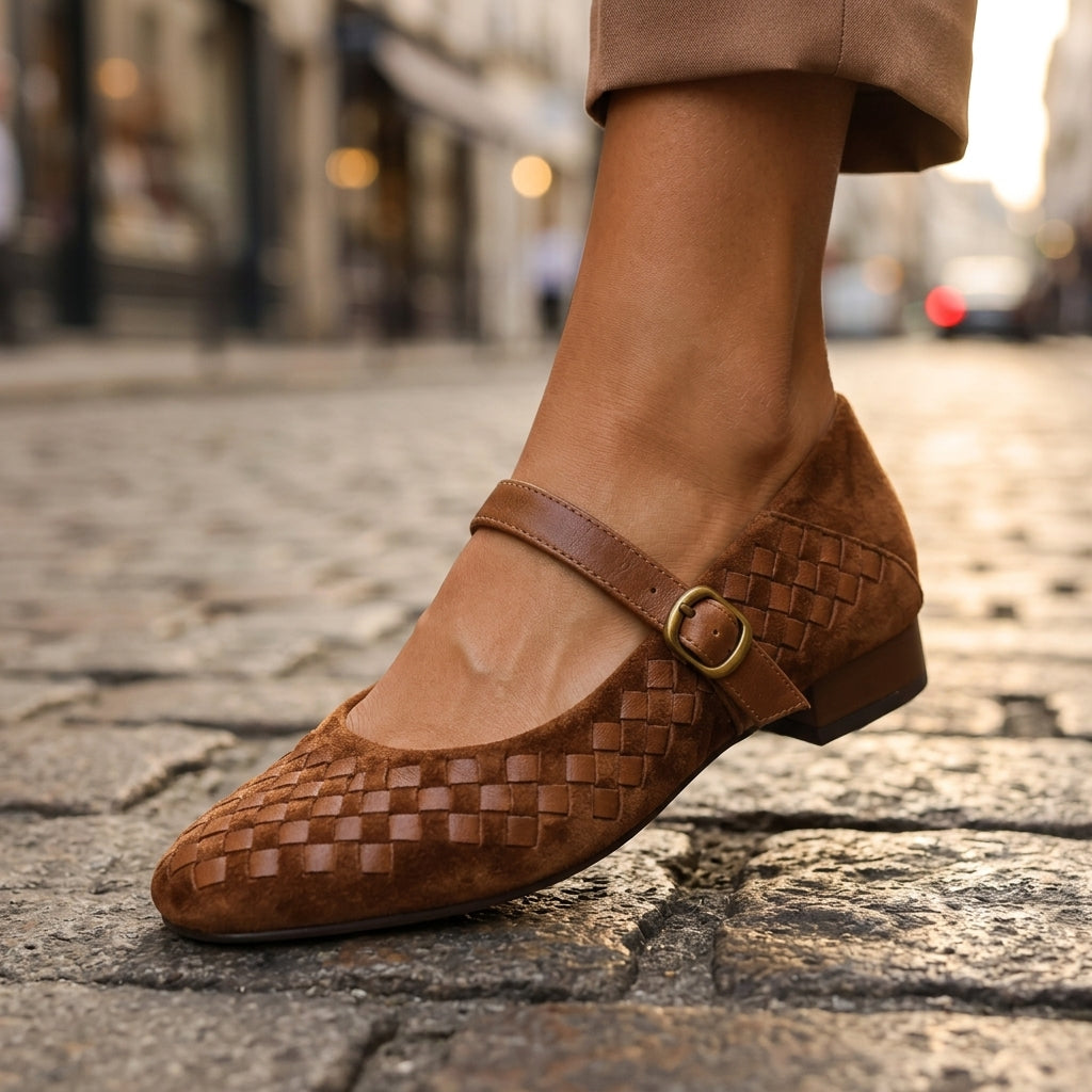 Evelyn Woven Leather Mary Janes