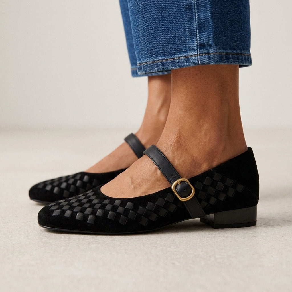 Evelyn Woven Leather Mary Janes