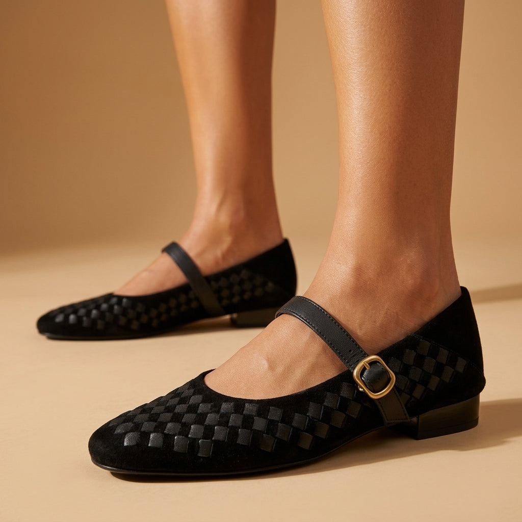 Evelyn Woven Leather Mary Janes