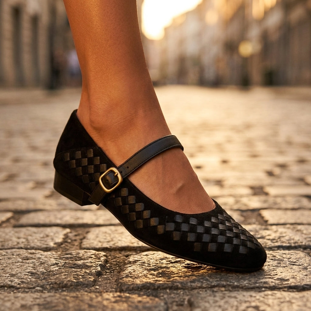 Evelyn Woven Leather Mary Janes