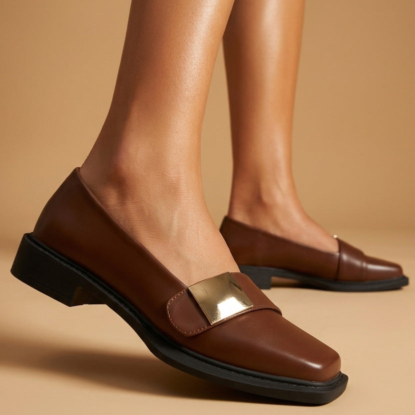 Cambria Gold Leather Loafers