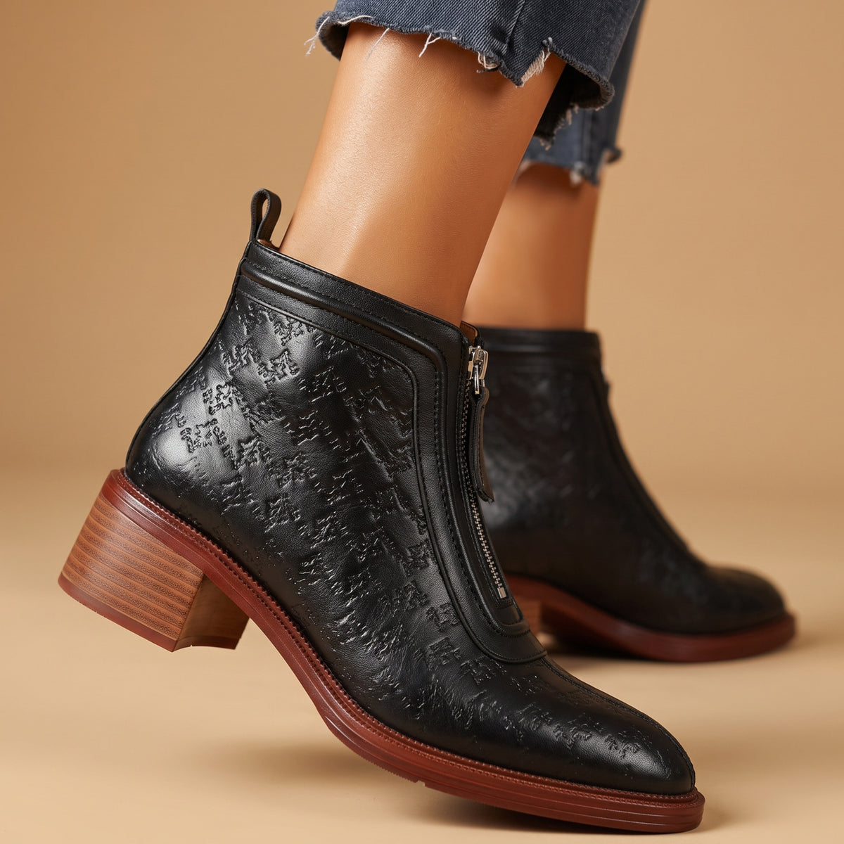 Adeline Woven Leather Boots